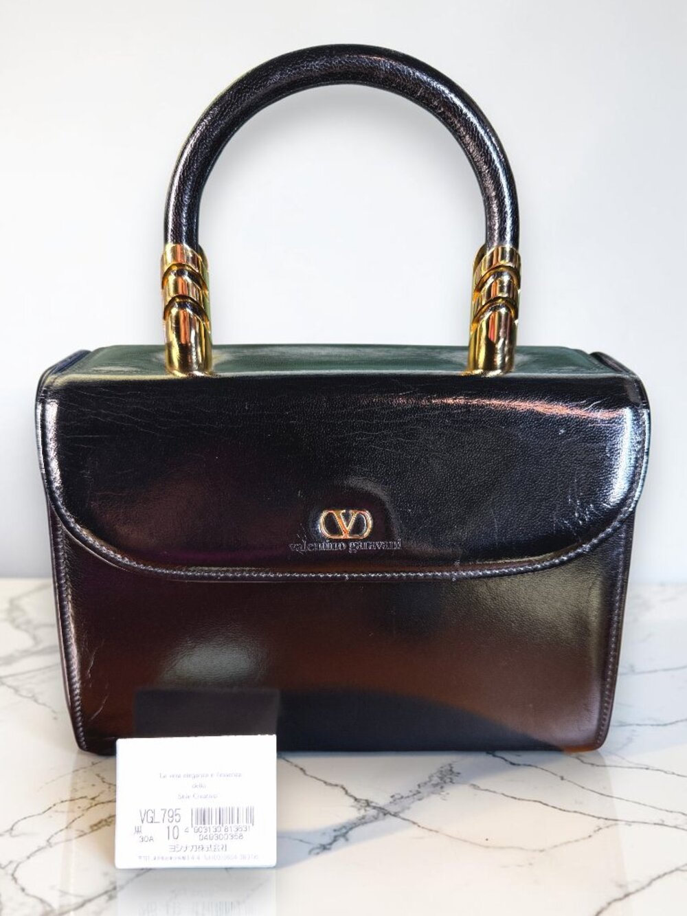 Valentino Garavani Rare Vintage Black Patent Top Handle Satchel Bag with COA
